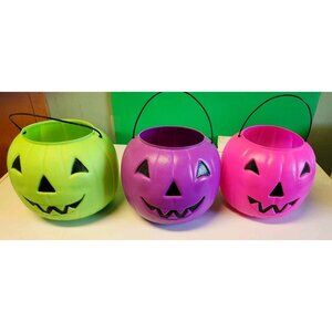 3  Colours Vtg General Foam Pumpkin Blow Molds Candy Bucket Pail Halloween USA